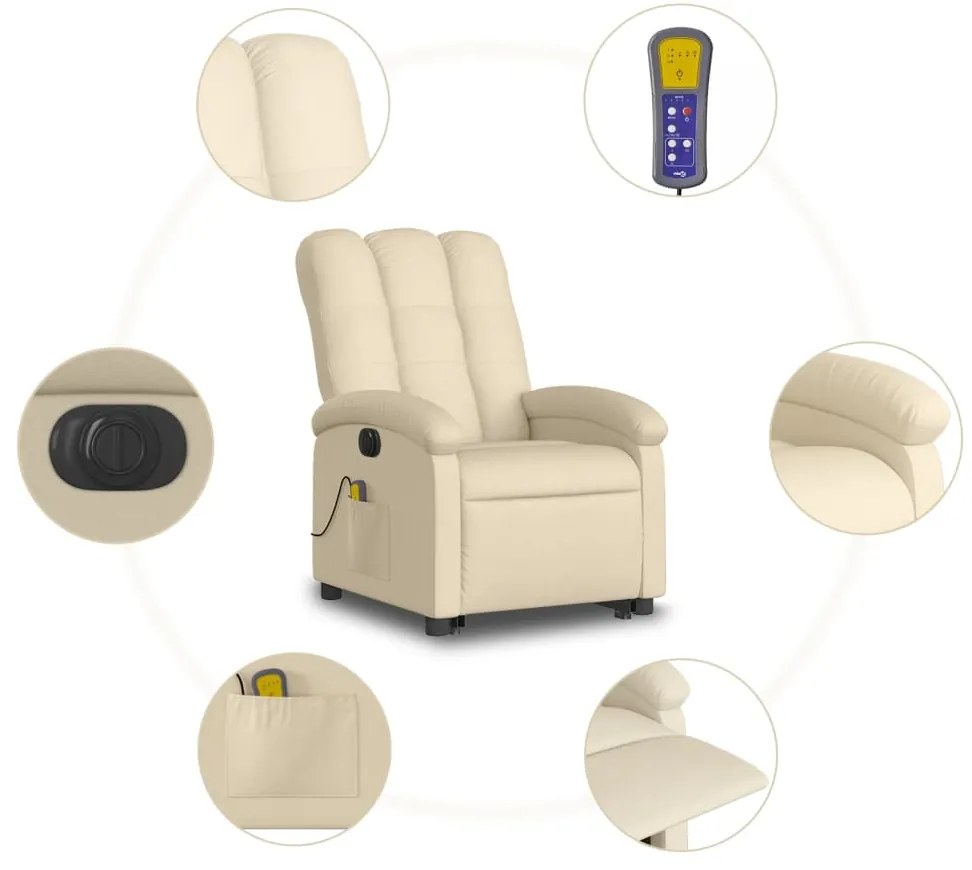 Poltrona elétrica elevatória massagens tecido creme