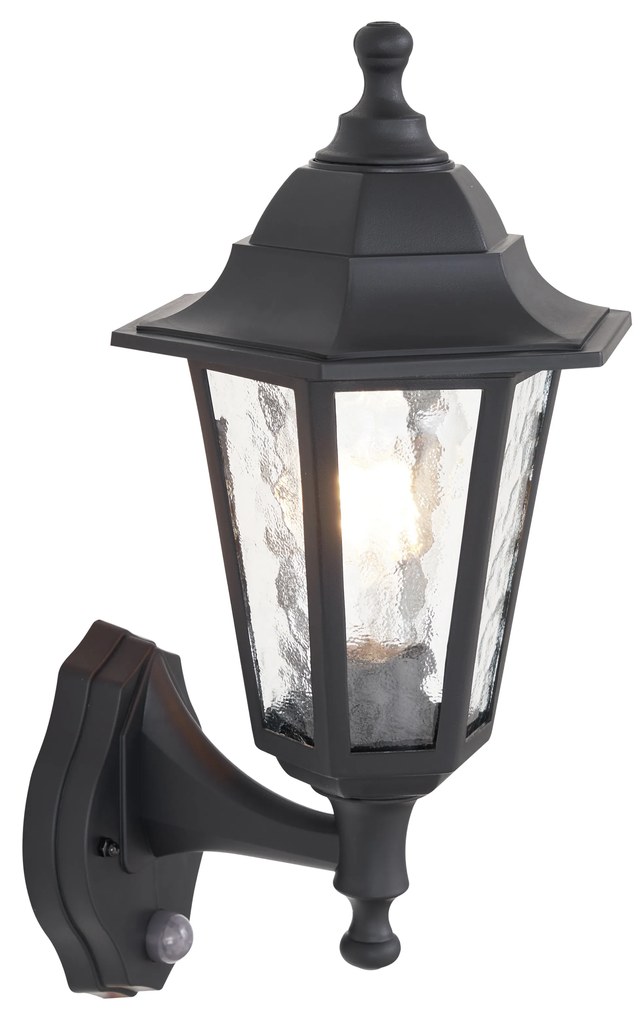 Candeeiro de Parede Exterior Preto com Sensor de Movimento IP44 - New Haven Hammered Clássico / Antigo