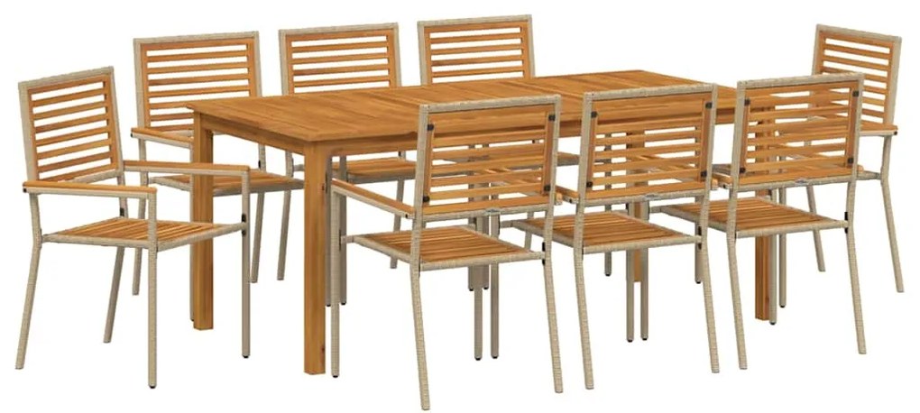 Conjunto de Jantar de Jardim 9 pcs Bege 180 x 90 x 75 cm