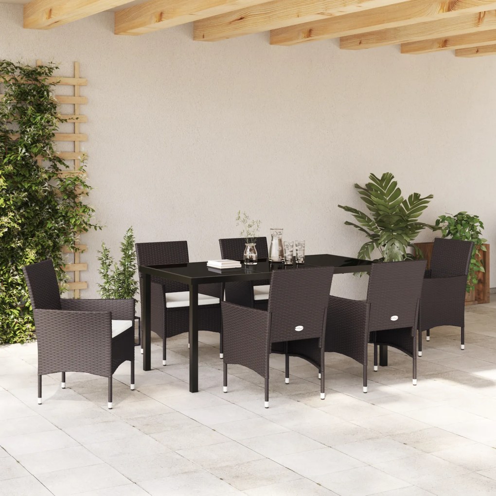 Conjunto de Jantar Jardim 7 Peças Castanho Rattan PE