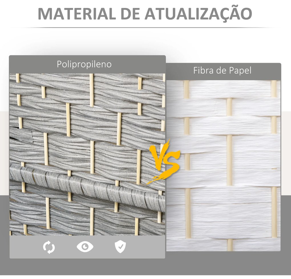 Biombo Dobrável de 4 Painéis Divisor de Ambientes 180x180 cm Ecrã de Privacidade de Polipropileno para Quarto Cinza Misto