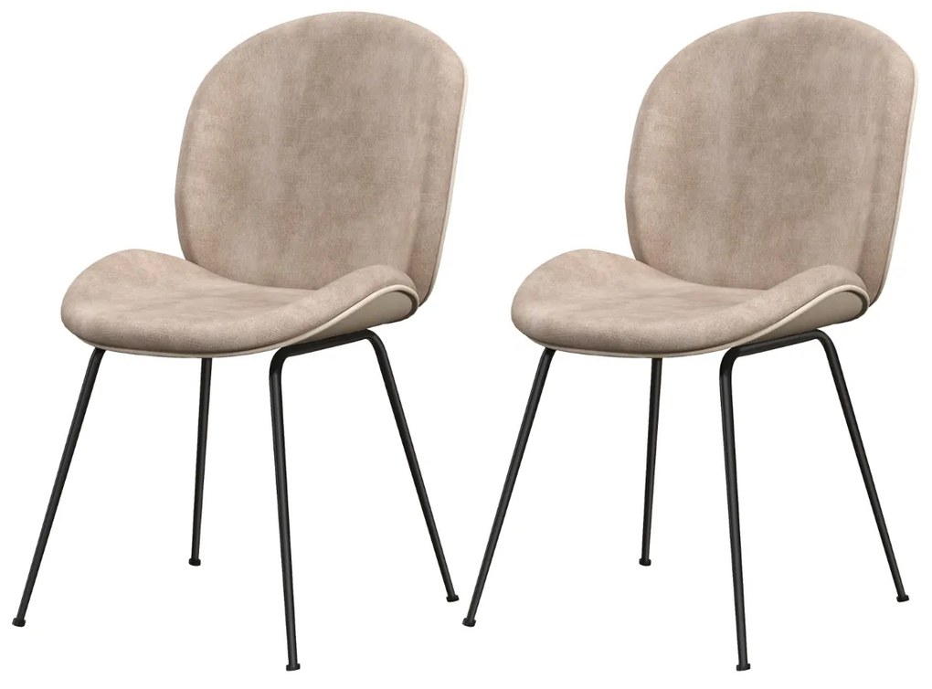 Conjunto de 2 cadeiras de jantar com encosto e base metálica Cadeiras de jantar em veludo para cozinha, sala de estar e quarto 49 x 65 x 87 cm Castanh