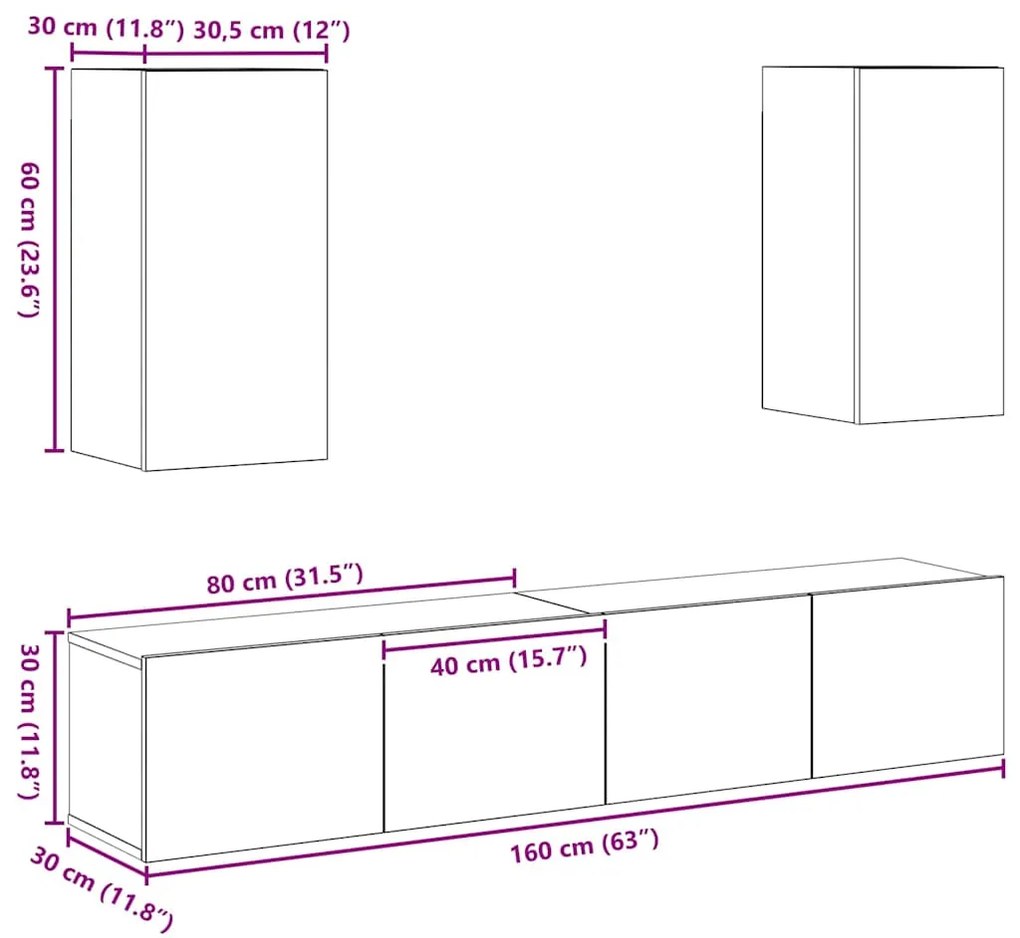 Conjunto de móvel de TV 4 pcs carvalho artisiano Médio