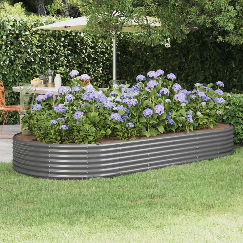 vidaXL Canteiro elevado jardim 296x140x36 aço revestido a pó cinzento