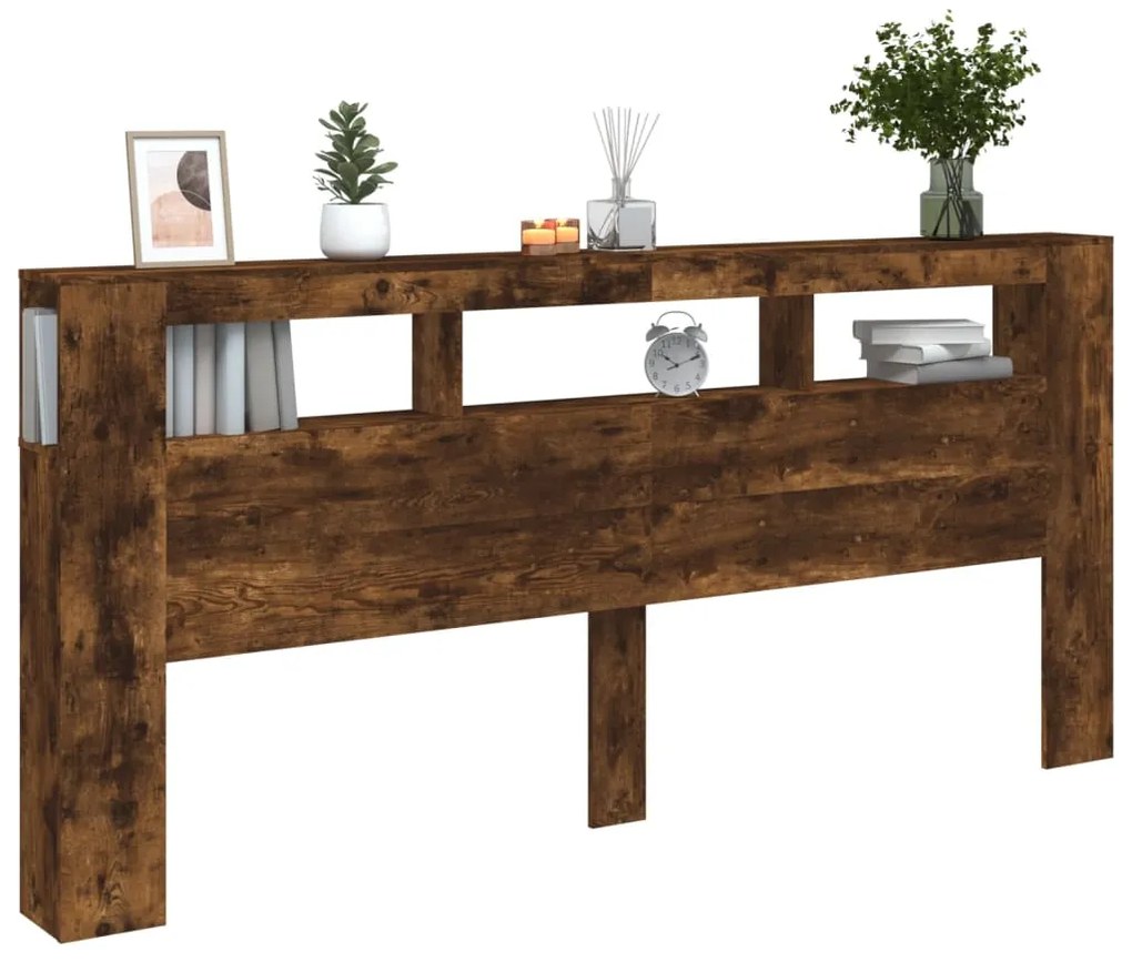 Cabeceira c/ LEDs 220x18,5x103,5 cm carvalho fumado