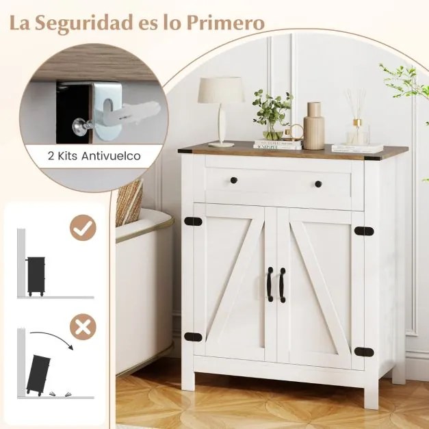 Aparador Armário Despensa de Cozinha 80 x 40 x 92 cm com Portas Gaveta e Prateleira Ajustável Branco