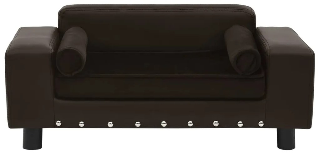Sofá para cães 81x43x31 cm pelúcia e couro artificial castanho