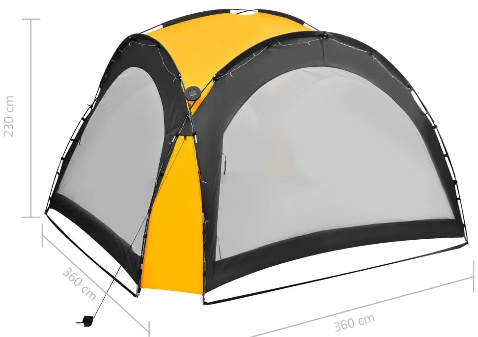 Tenda festas com LED e 4 paredes laterais 3,6x3,6x2,3 m amarelo