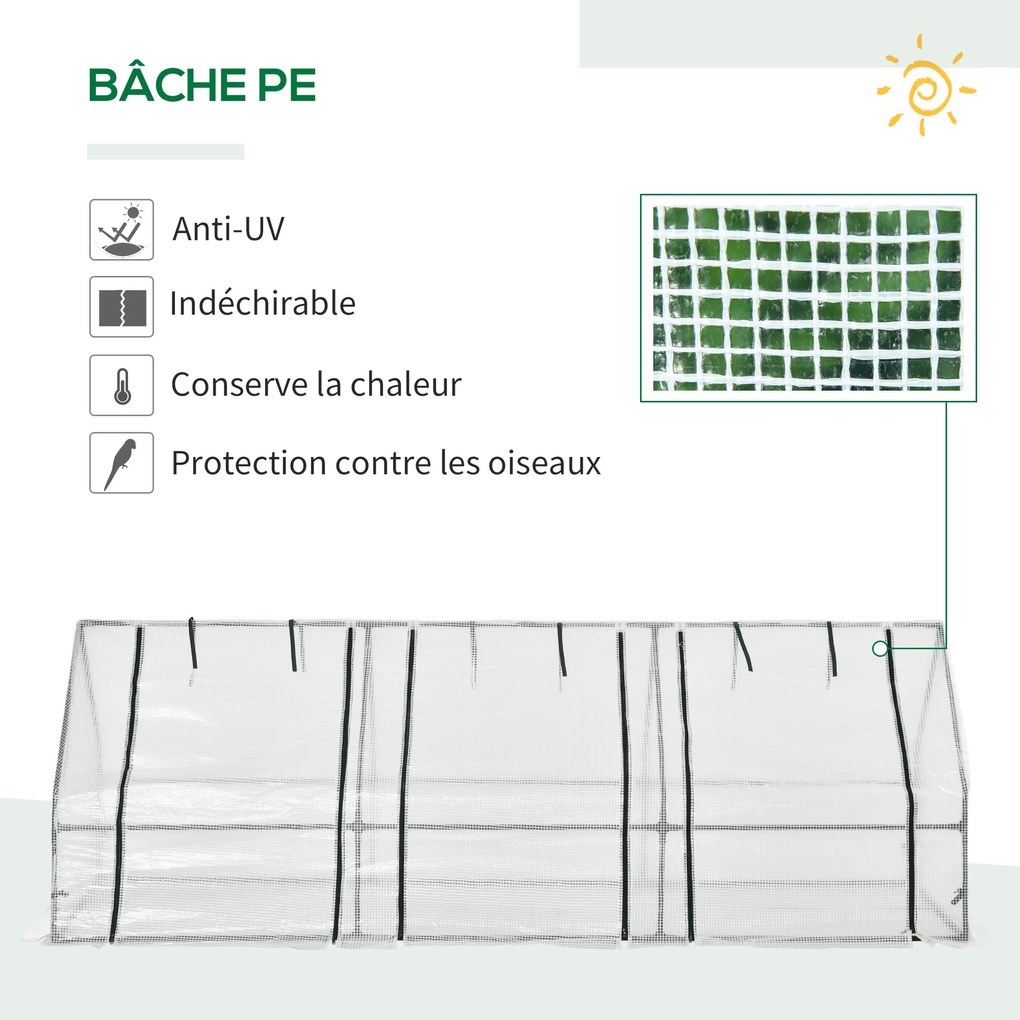 Mini-estufa de jardim, mini-estufa em túnel, 270 L x 90 L x 90 A cm, telhado pontiagudo, aço, PE de alta densidade 140 g/m², proteção anti-UV, janelas