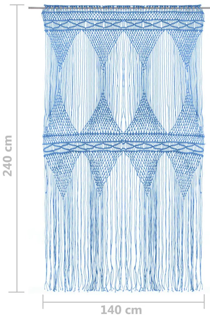Cortina em macramé 140x240 cm algodão azul