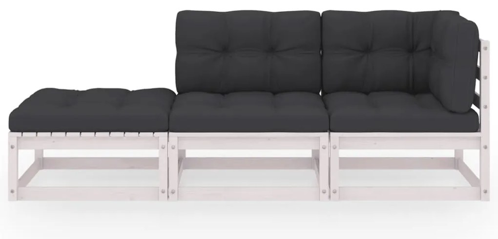 3 pcs conjunto lounge de jardim c/ almofadões pinho maciço