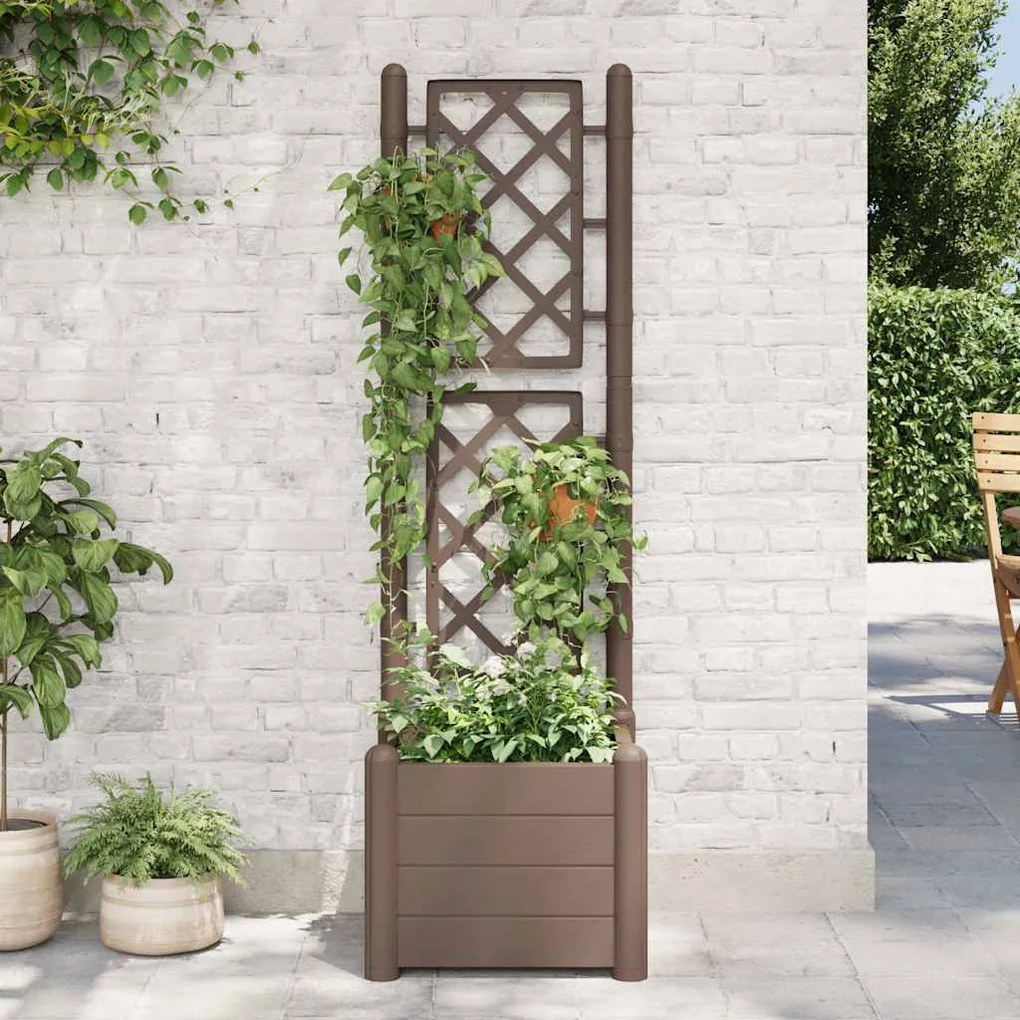 Vaso/floreira de jardim com treliça 43x43x142 cm PP cor moca