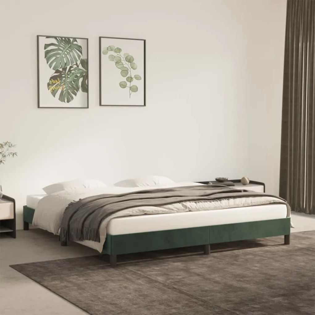 Estrutura de cama sem colchão 180x200 cm veludo verde-escuro