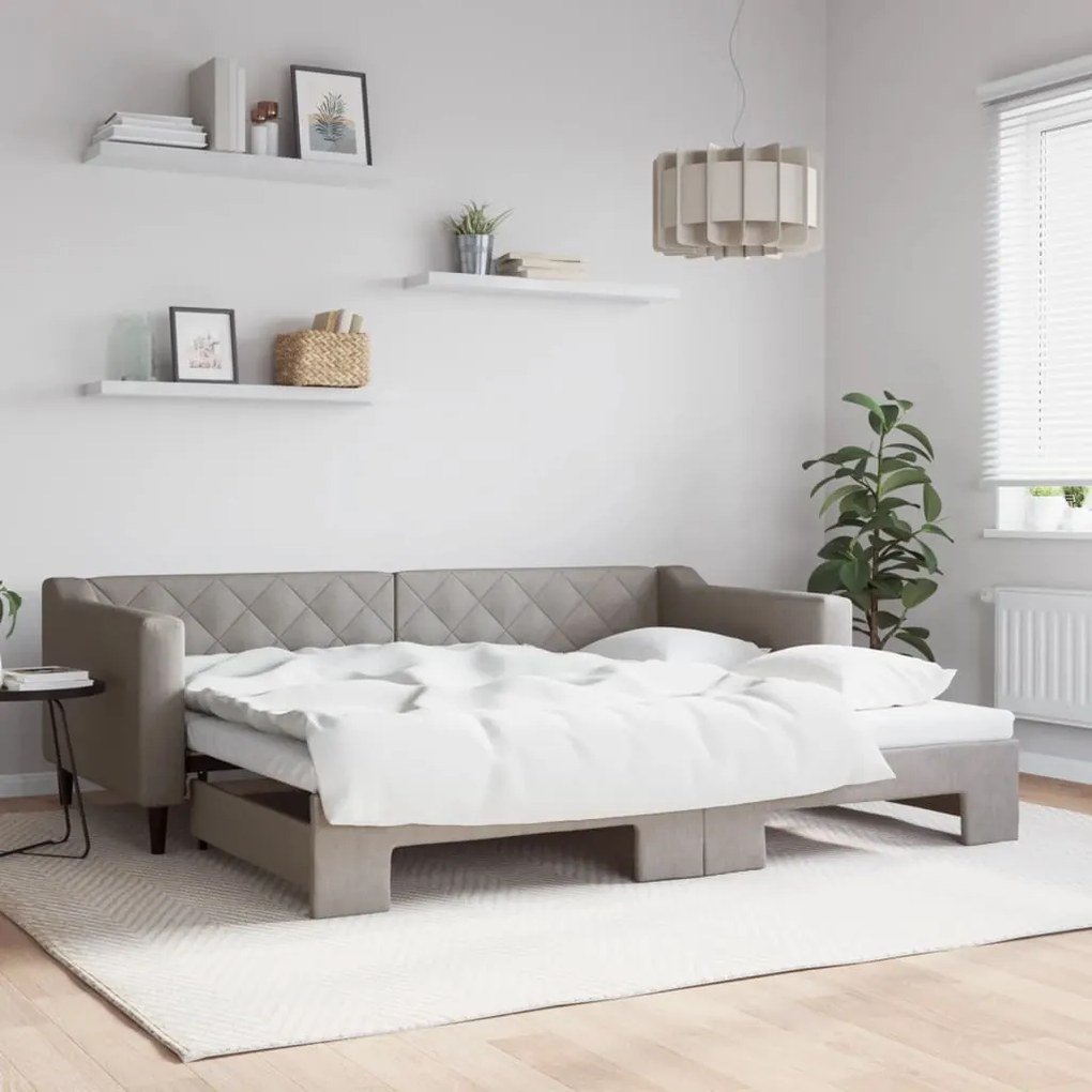 Sofá-cama com gavetão 90x200 cm tecido cinzento-acastanhado