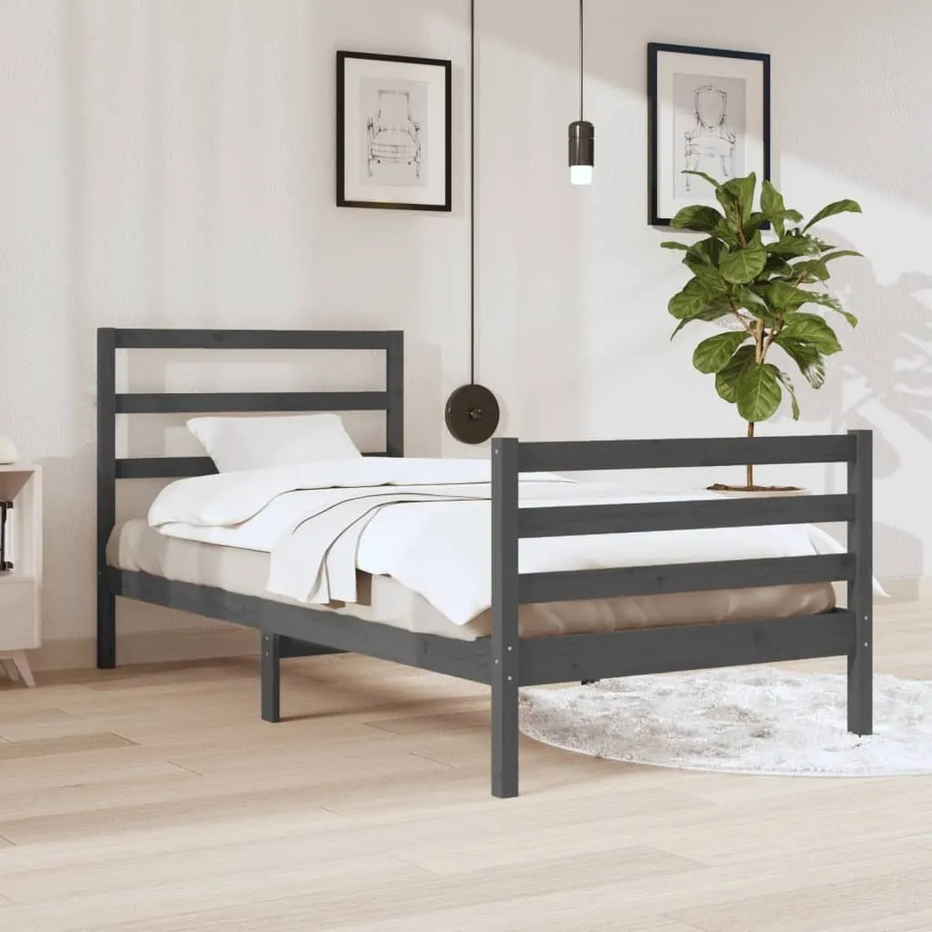 vidaXL Estrutura de cama 90x200 cm madeira de pinho maciça cinzento
