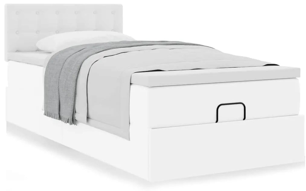 Cama otomana com colchão 100x200 cm couro artificial branco