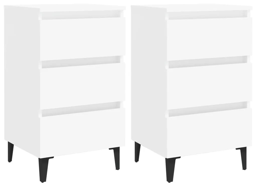 vidaXL Mesas de cabeceira c/ pernas de metal 2 pcs 40x35x69 cm branco