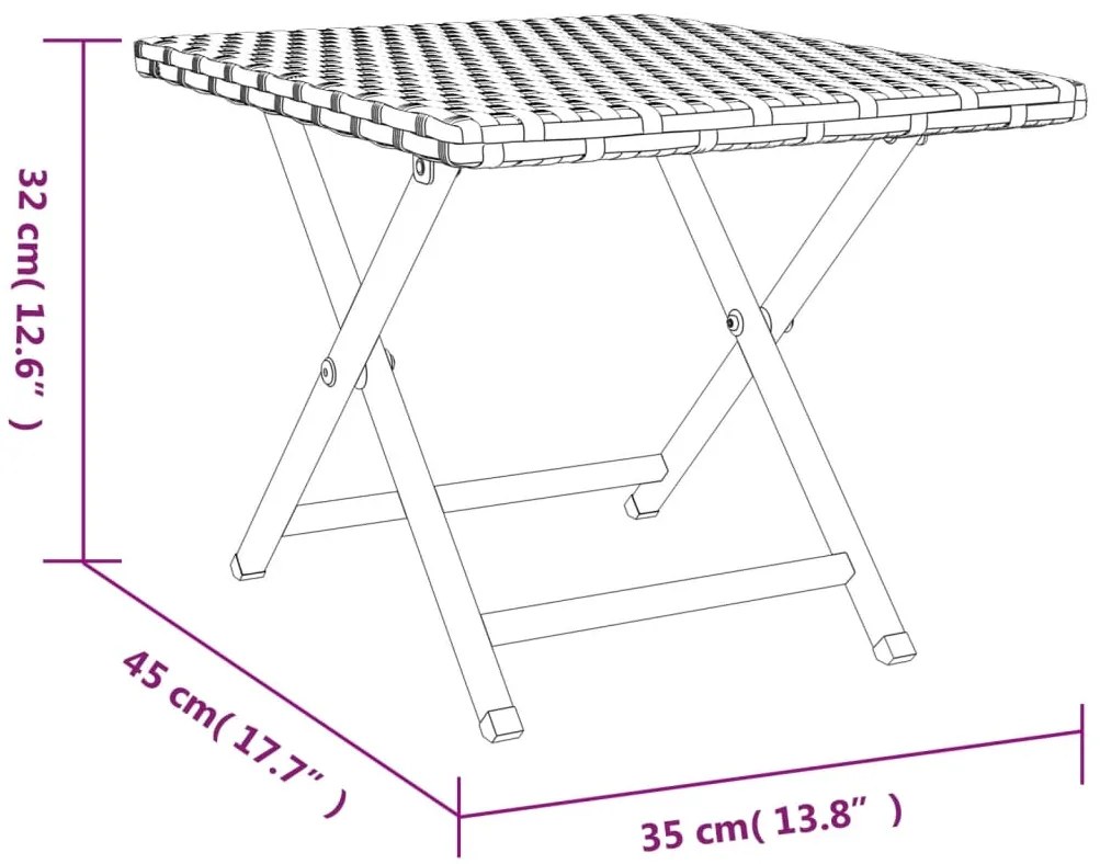 Mesa dobrável 45x35x32 cm vime PE cinzento