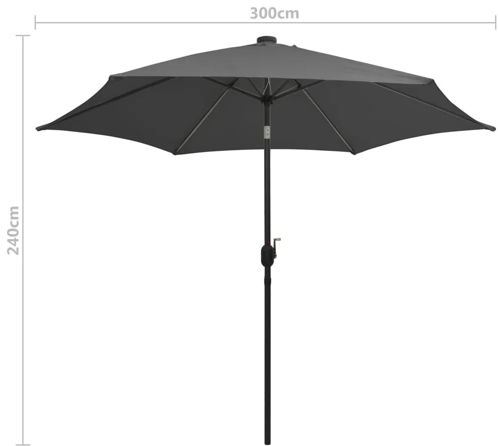 Guarda-sol jardim c/ luzes LED/poste alumínio 300 cm antracite