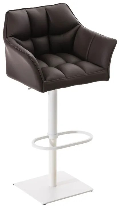Banco de bar Damaso em couro sintético e com estrutura branca 64 x 88-113 x 45 cm Castanho