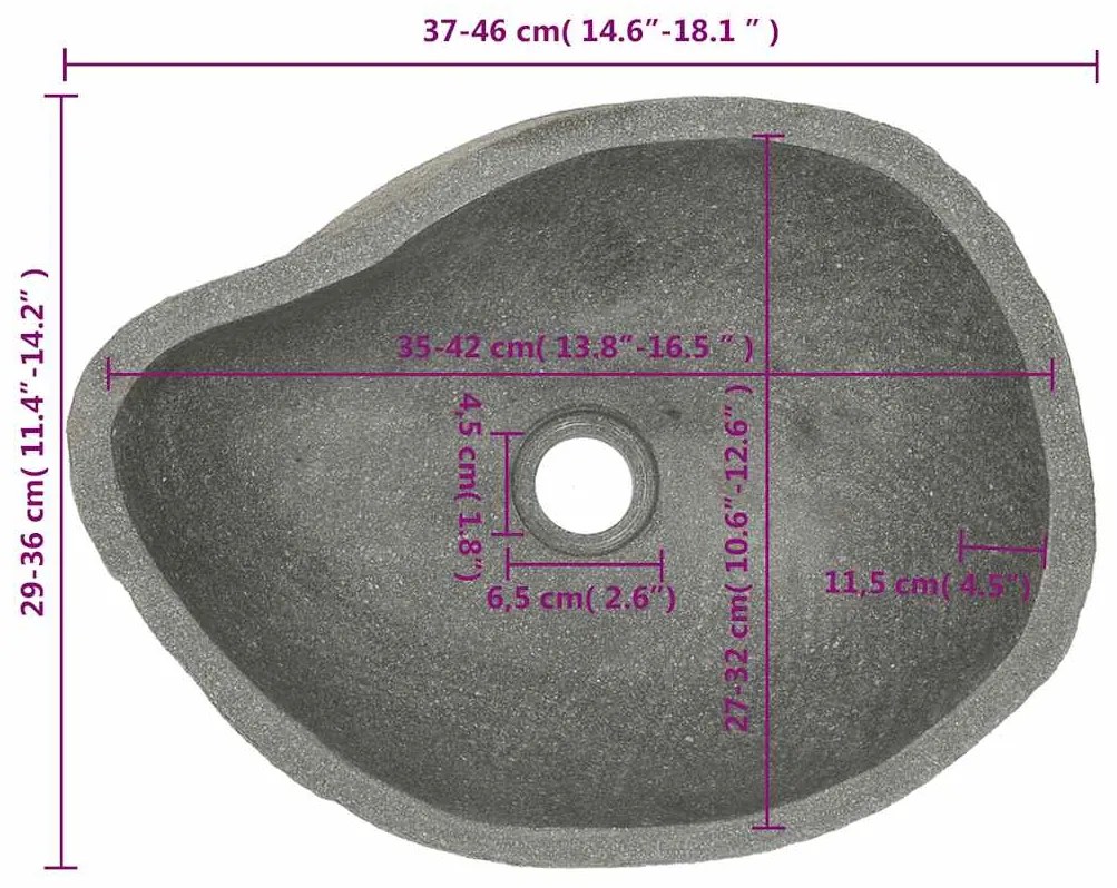 Lavatório de pedra do rio oval (37-46)x(29-36) cm