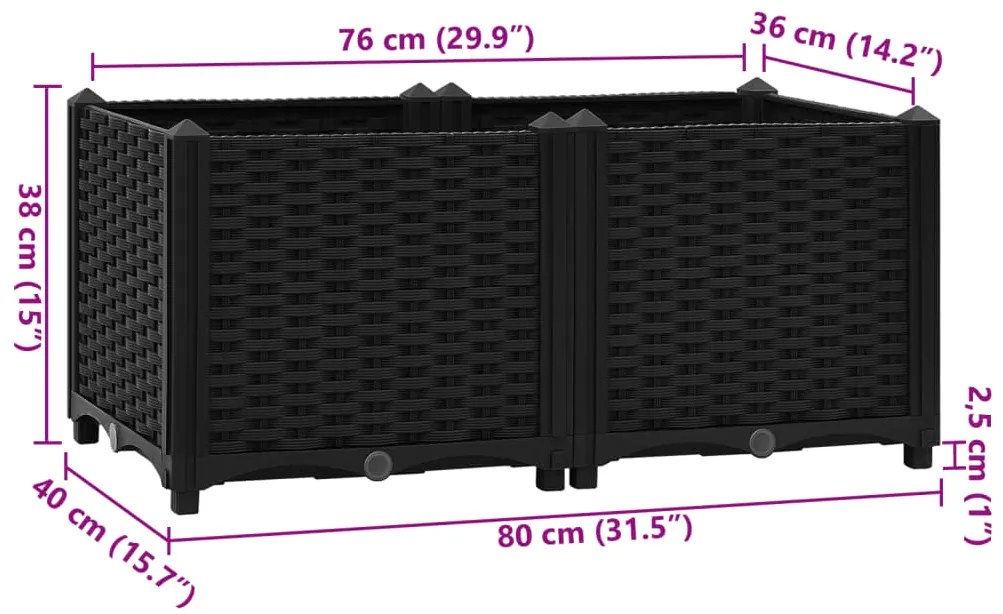 Canteiro elevado 80x40x38 cm polipropileno