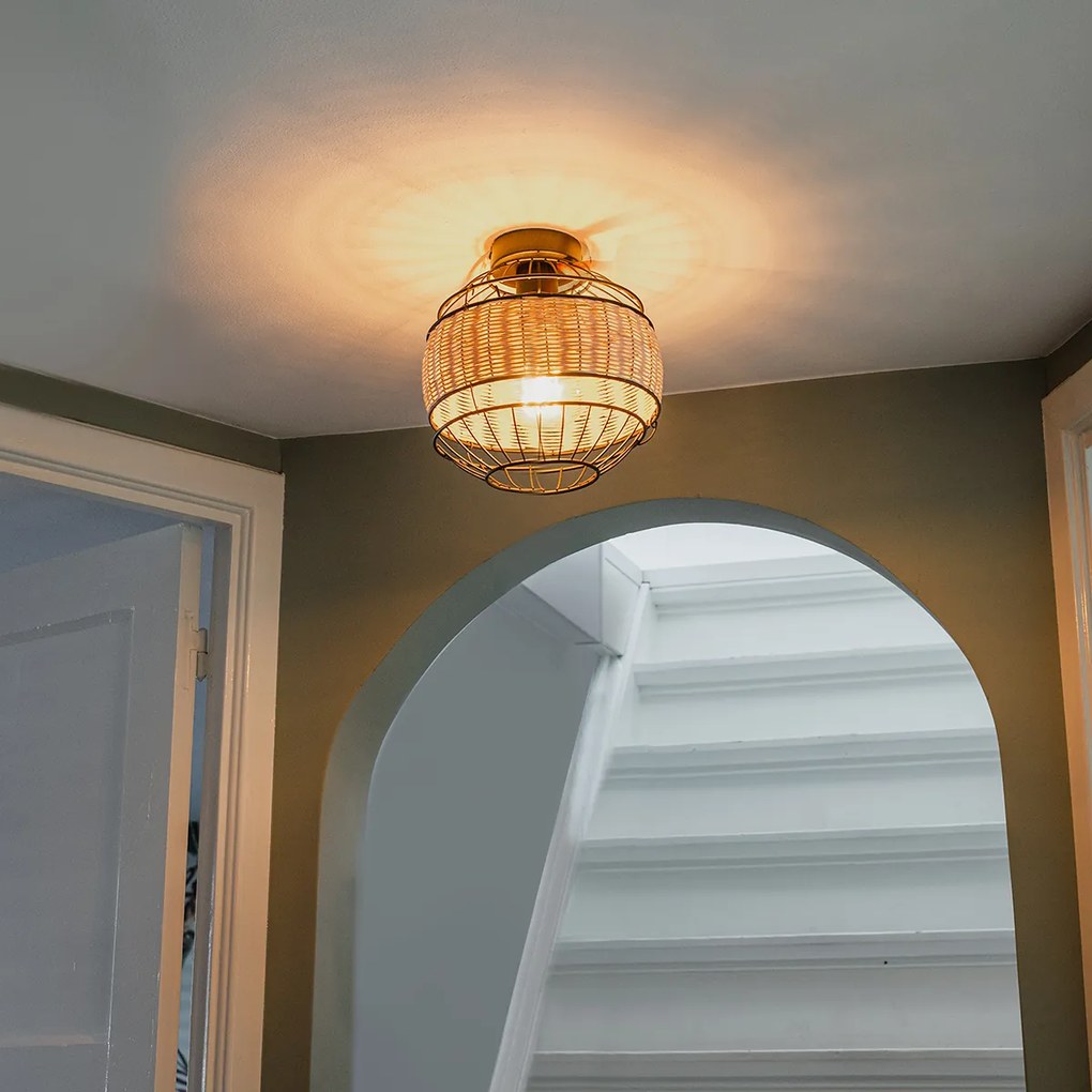 Candeeiro de teto oriental preto com ráfia 25 cm - Emir