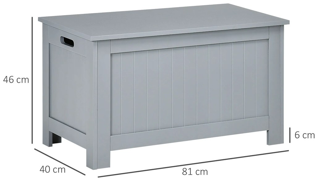 Baú de Armazenamento de Madeira Baú de Arrumação com Dobradiça de Segurança Carga Máxima 20 kg 81x40x46 cm Cinza