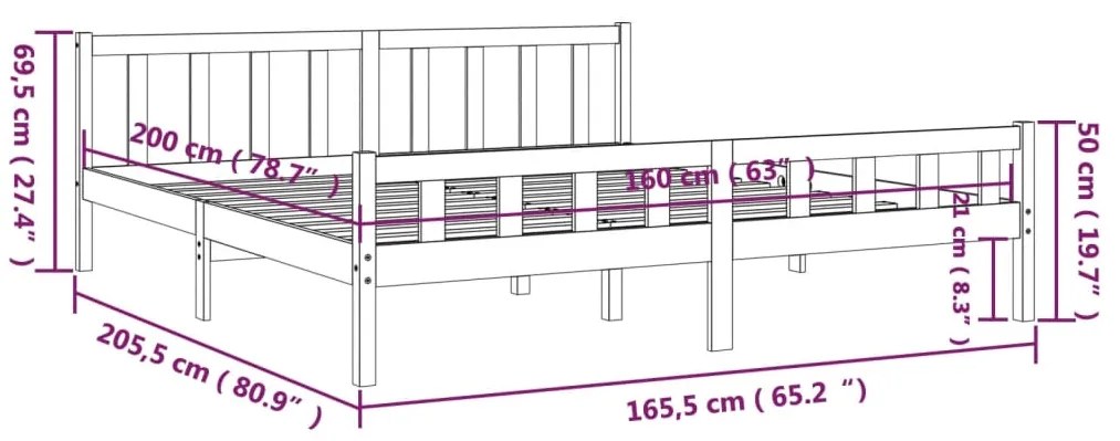 Estrutura de cama 160x200 cm madeira maciça preto