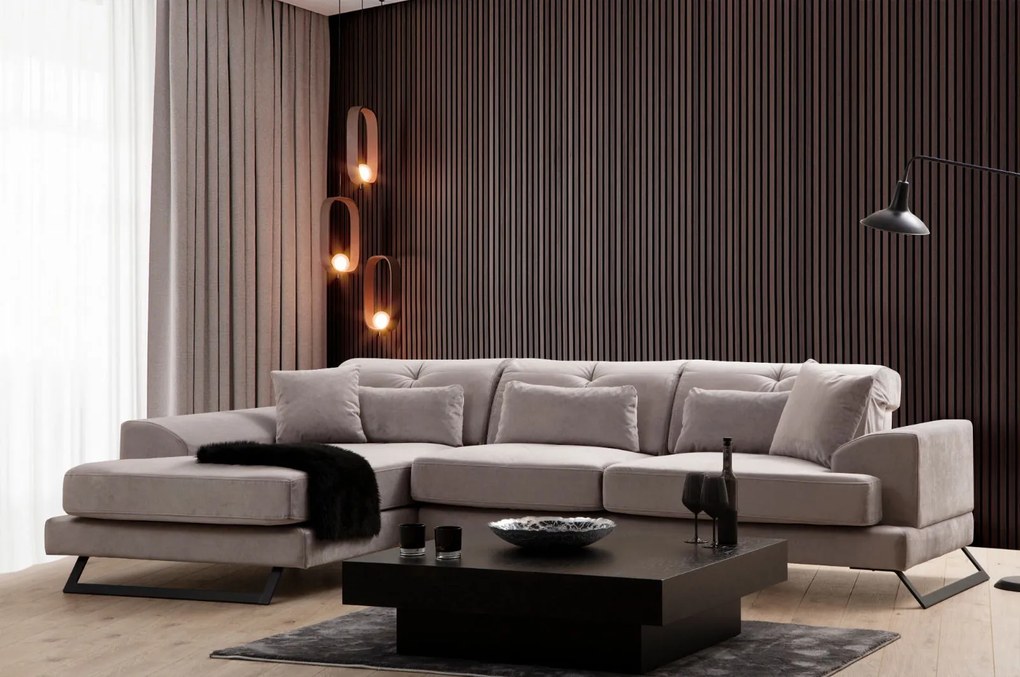 Sofá de Canto Frido – Cinzento Claro – 304 cm x 190 cm