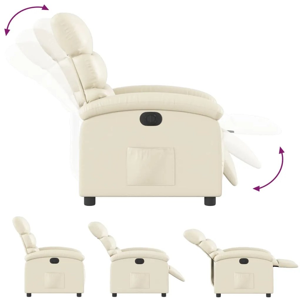 Poltrona reclinável elétrica couro artificial cor creme