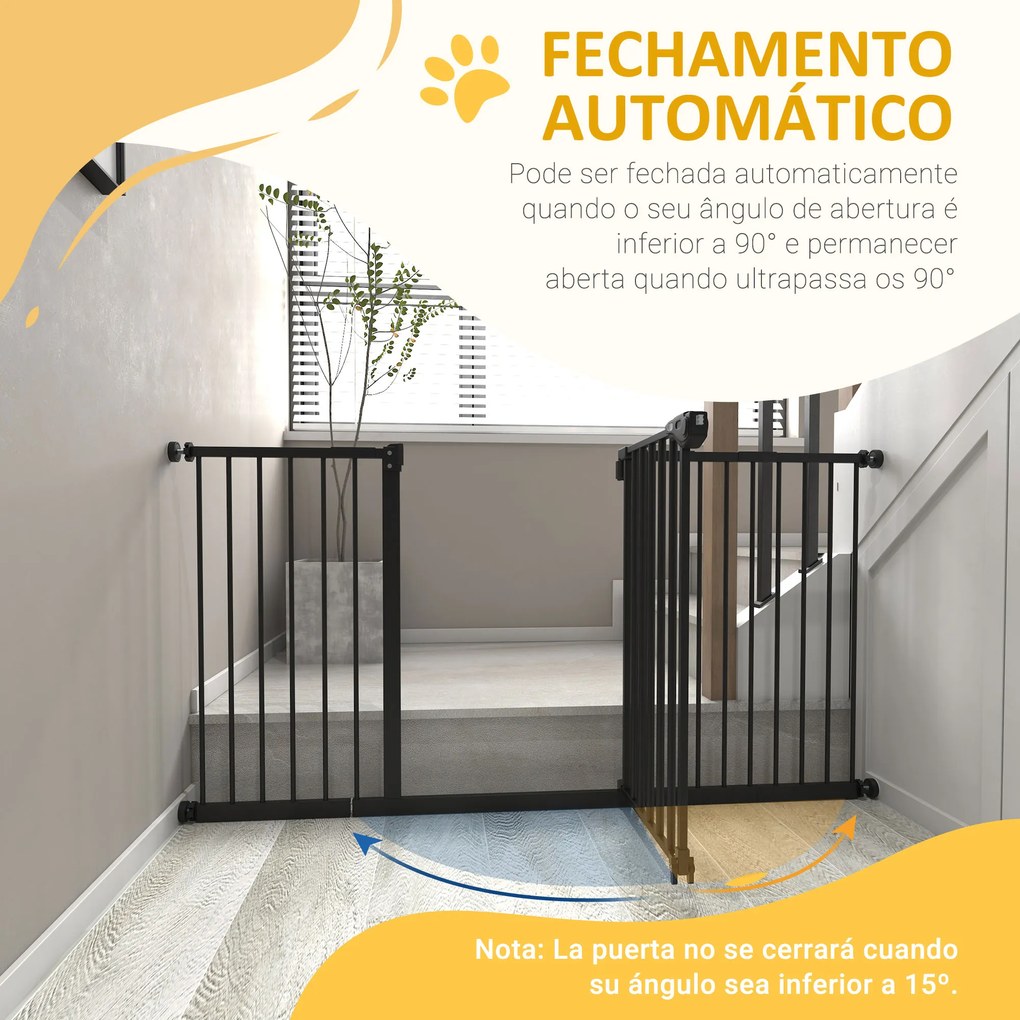 Barreira de Segurança Extensível para Portas e Escadas com Fechamento Automático e Sistema de Duplo Bloqueio 74x148-76cm Preto