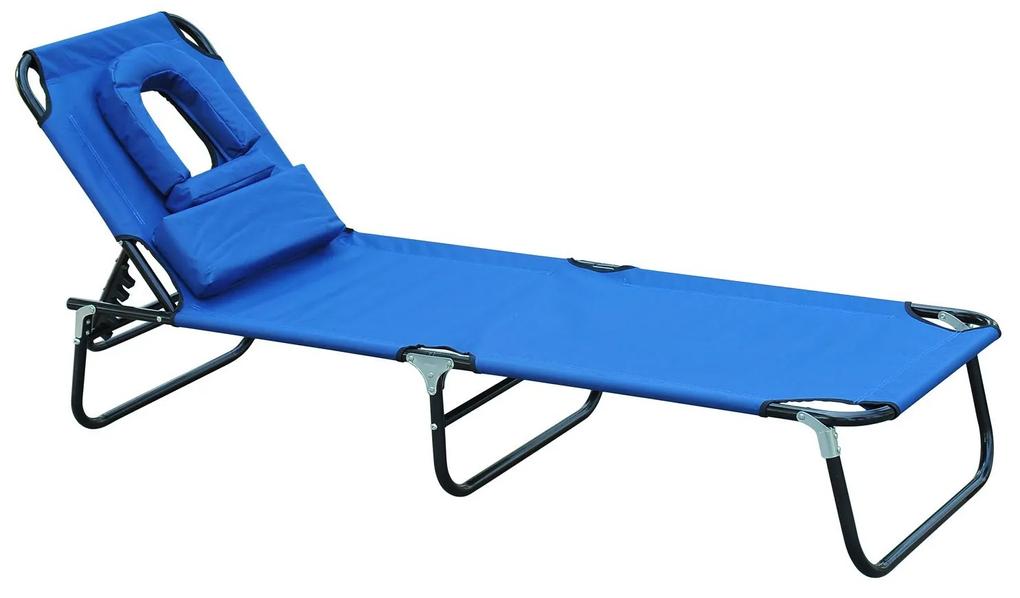 Espreguiçadeira reclinável e dobrável com almofada de leitura ou massagem - Cor azul - Aço - 190x56x28 cm