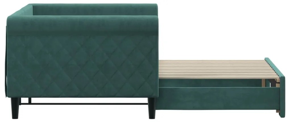 Sofá-cama com gavetão 90x200 cm veludo verde-escuro
