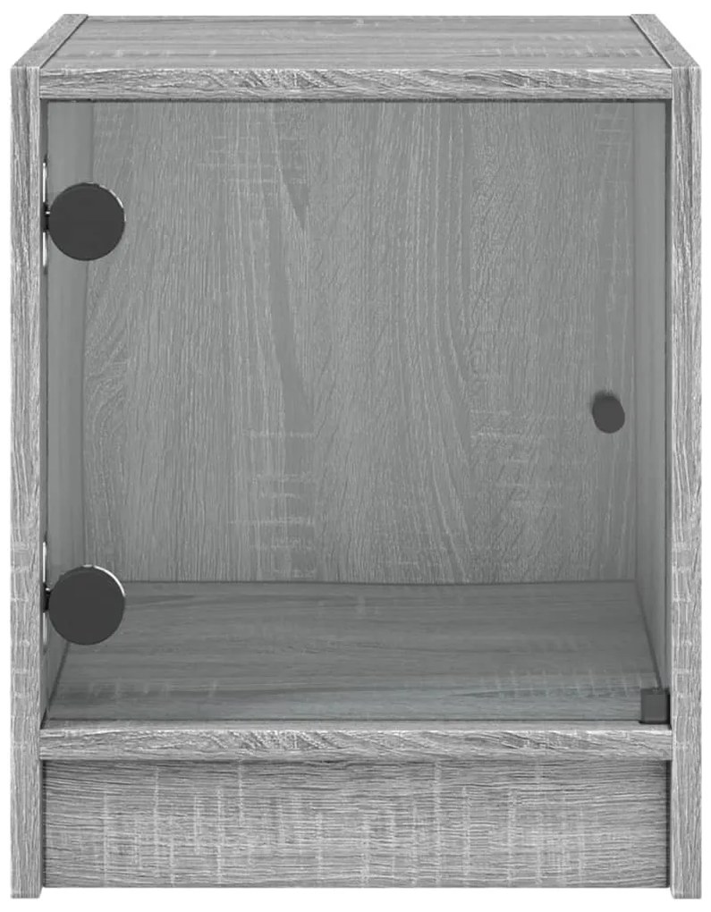 Mesa cabeceira c/ portas vidro 2 pcs 35x37x42cm cinzento sonoma