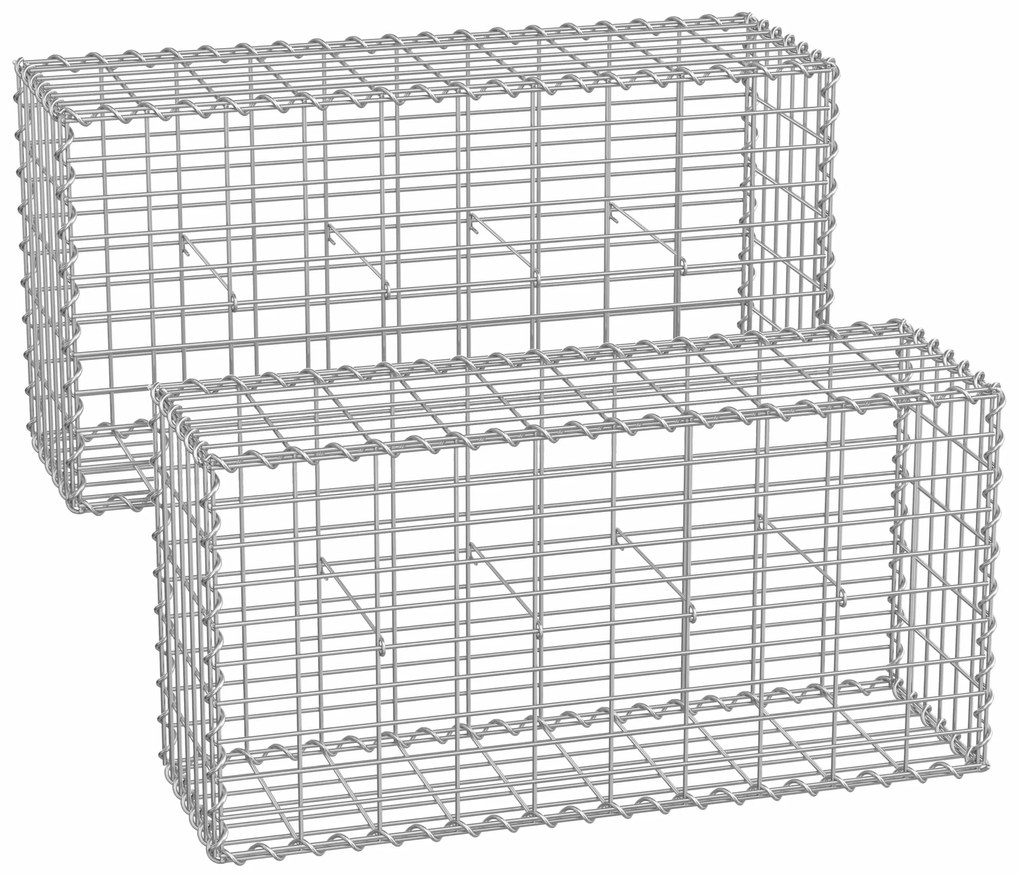 Conjunto de 2 unidades de cestos gabião em aço para pedras 100 x 50 x 30 cm prateado