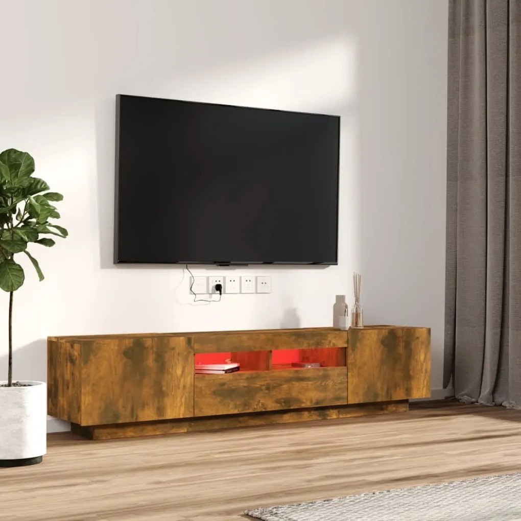 Móvel de TV Giancarlo com Luzes LED de 180cm - Madeira Rustica - Desig