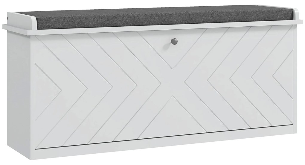 HOMCOM Banco de Sapatos com Gaveta Dobrável Almofada de Assento e Prateleira Ajustável 100x26x44,5 cm Branco | Aosom Portugal