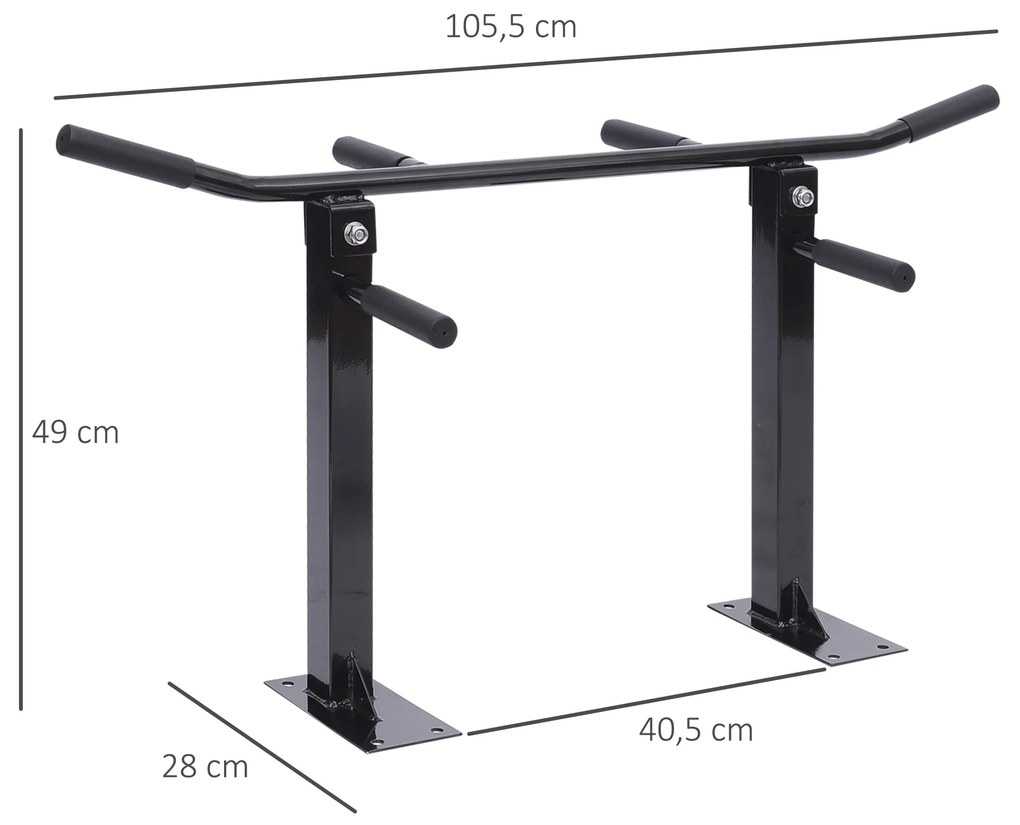 Barra de Elevação de Parede barra Pull-Up de Aço para Treino em Casa Carga Máxima 150 kg 105,5x28x49 cm Preto