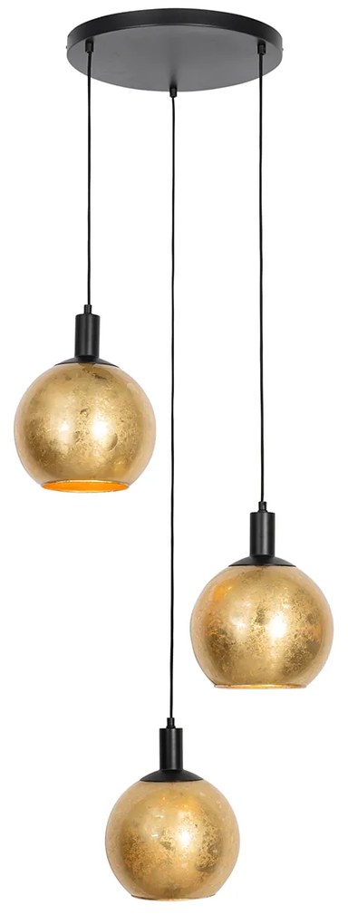 Candeeiro de suspensão design preto com vidro dourado 3 luzes - Bert