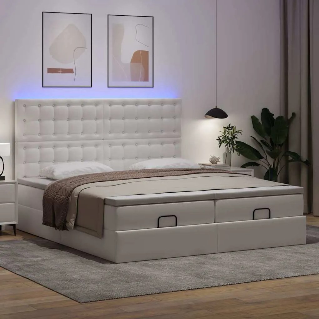 Estrutura de cama otomana com colchões 200x200 cm branco puro