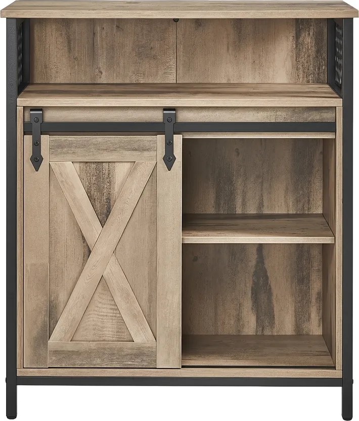 Aparador, armário de cozinha com porta de correr 70 x 30 x 80 cm (C x L x A) castanho claro-preto