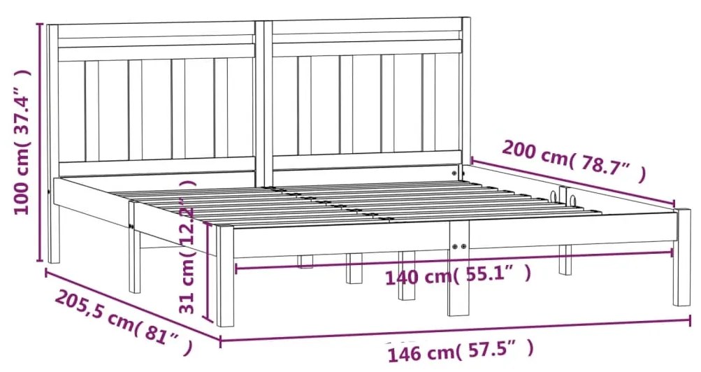 Estrutura de cama 140x200 cm madeira de pinho maciça preto