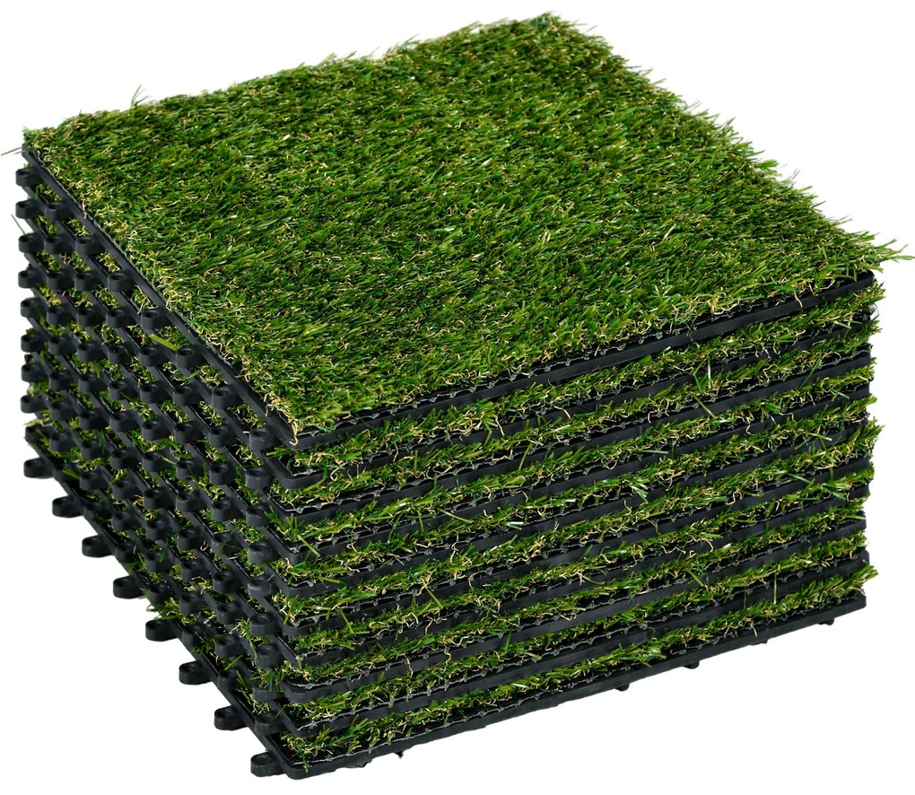 Outsunny Relva Artificial de 10 Peças Estrado de Relva Sintética 30x30 cm Altura 20 mm Resistente aos Raios UV  Verde Escuro | Aosom Portugal