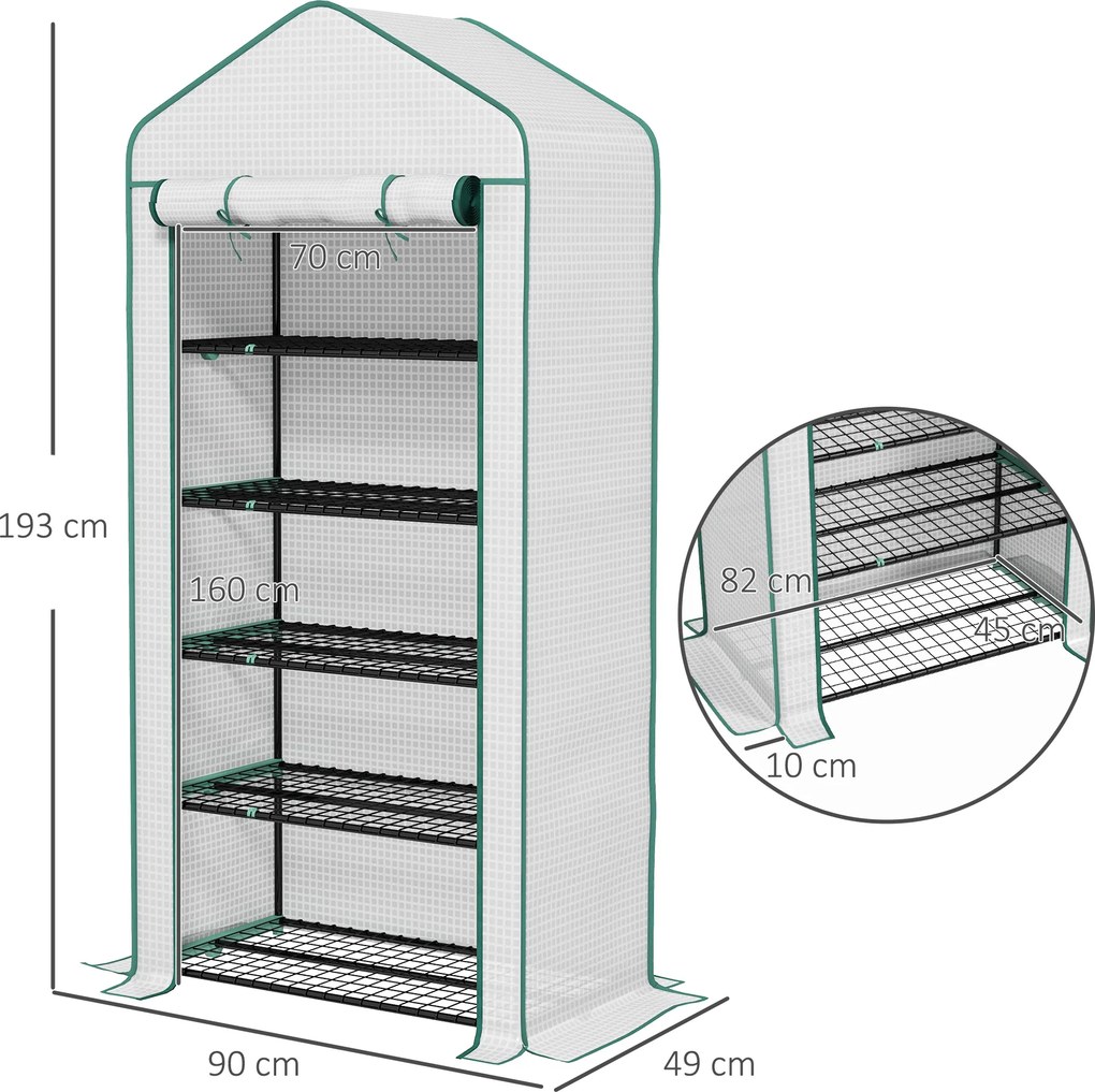 Estufa de Jardim de 5 Prateleiras Estufa Resistente com 1 Porta com Fecho de Correr Anti-UV 90x49x193 cm Branco