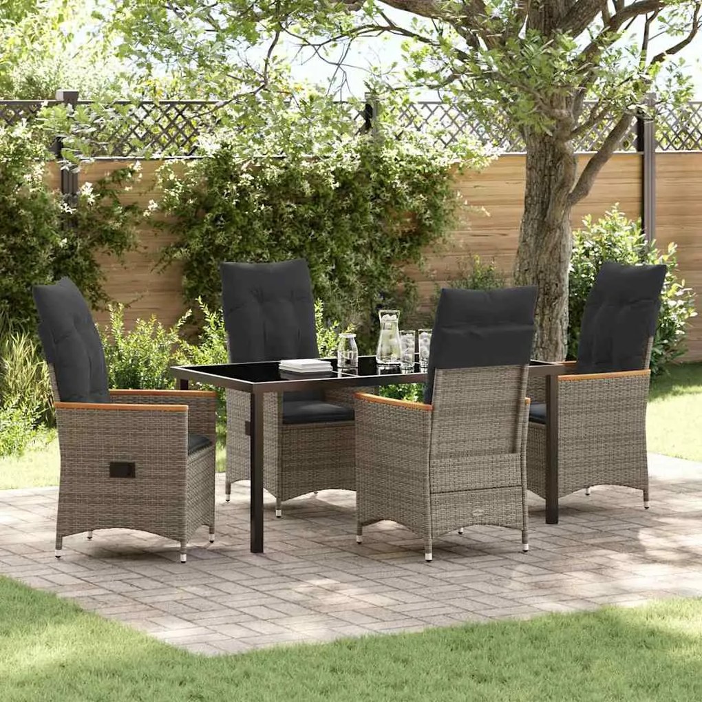 vidaXL Conjunto de Jantar de Jardim com 5 Peças com Almofadas de Rattan Cinza