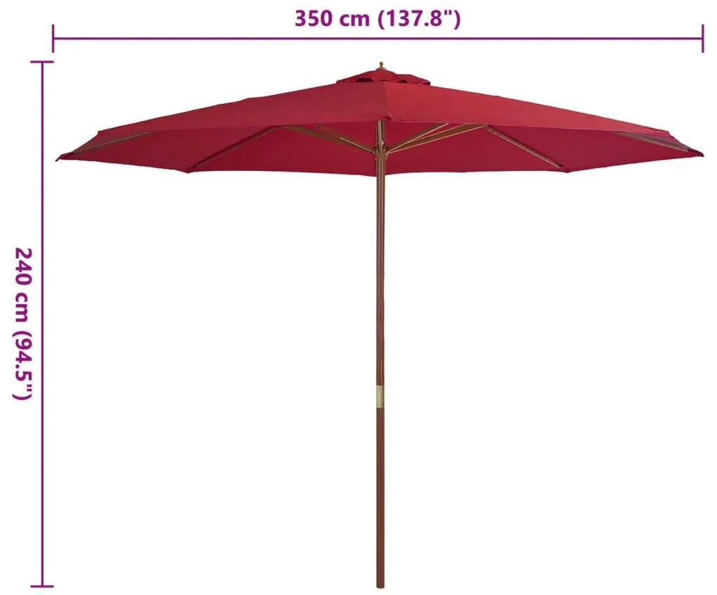 Guarda-sol de exterior com poste em madeira 350 cm bordô