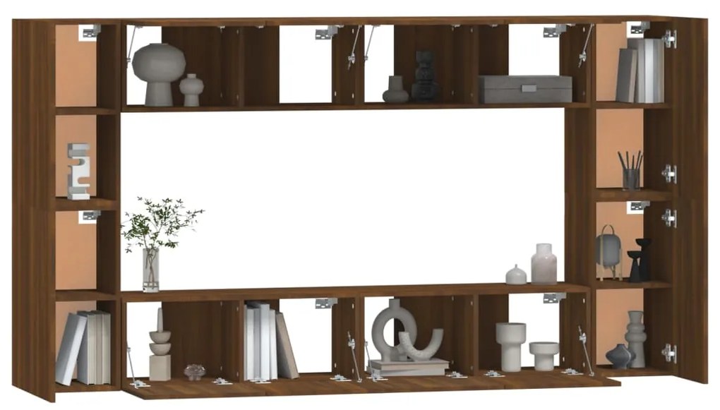 Conjunto móveis de TV 8pcs madeira processada carvalho castanho