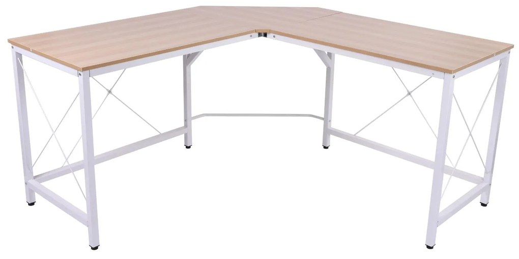 HOMCOM Secretária em Forma de L Secretária para Escritório com Estrutura de Metal Secretária de Canto 150x150x76 cm Branco e Madeira | Aosom Portugal