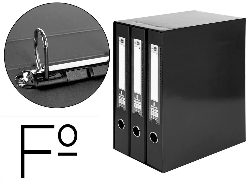 Modulo de 3 Pastas de Arquivo Liderpapel 2 Aneis Folio Lombada 60 mm Preto